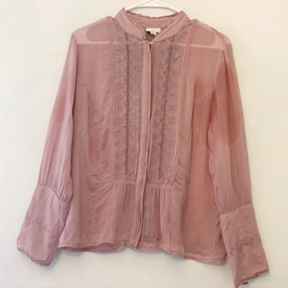 J. Jill โVintage Feelโ Mauve Pink Long Sleeve Eyelet Blouse Women's Small S EUC